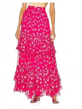 NWT Rococo Sand Pink with Silver Star Ruffle Vega Maxi Skirt Women's Size SMALL